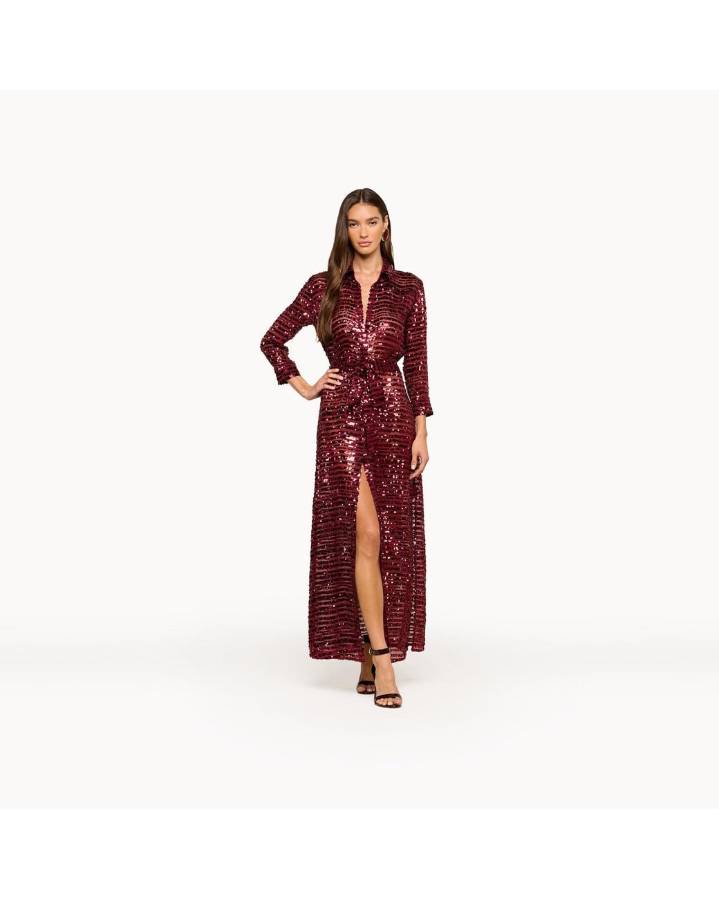 L'Agence Red Cameron Sequin Shirt Dress