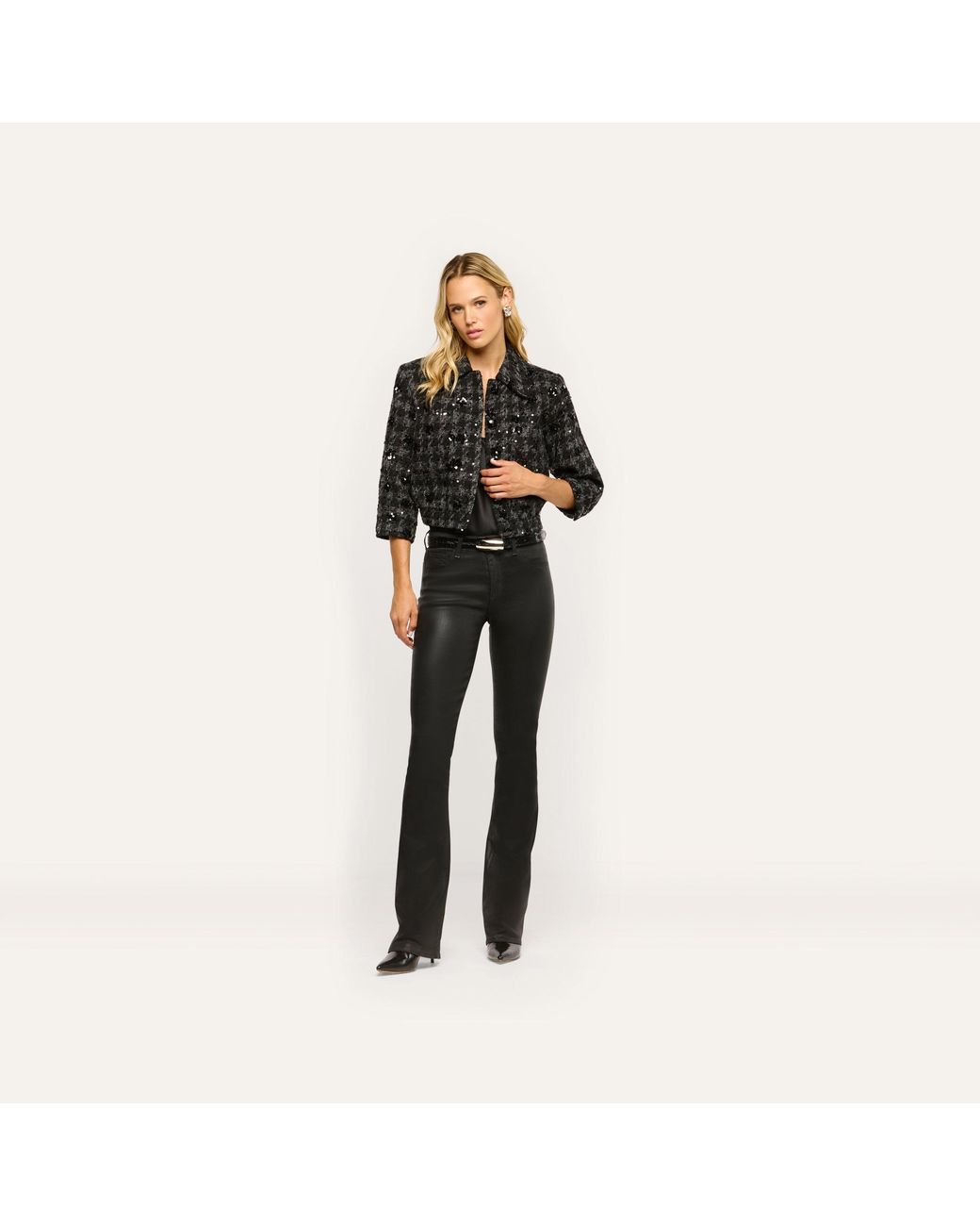 L'Agence Black Jia Sequined Tweed Jacket