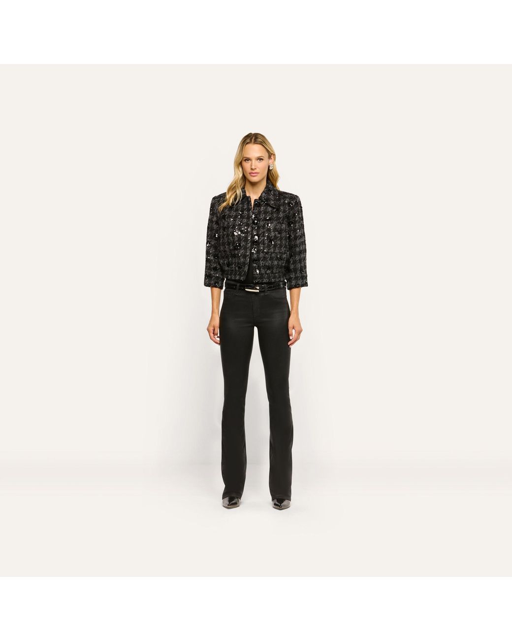 L'Agence Black Jia Sequined Tweed Jacket