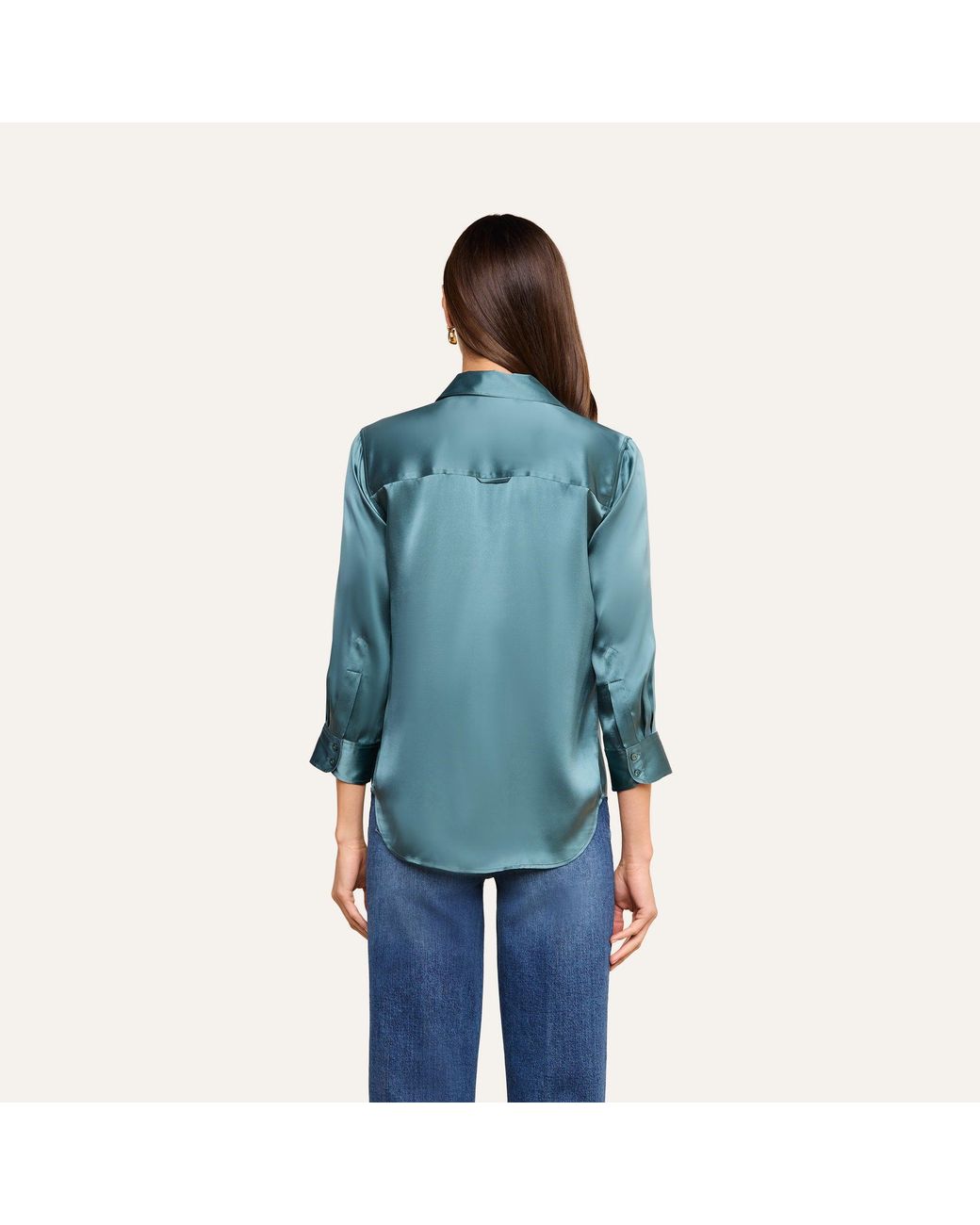 L'Agence Blue Dani Silk Blouse Top