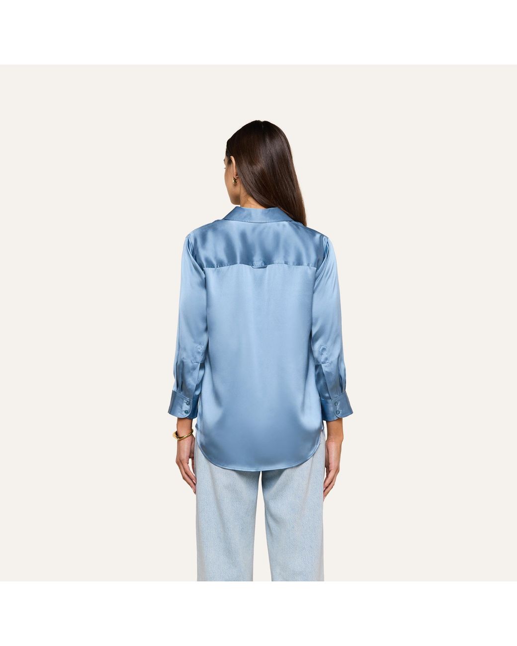 L'Agence Blue Dani Silk Blouse Top