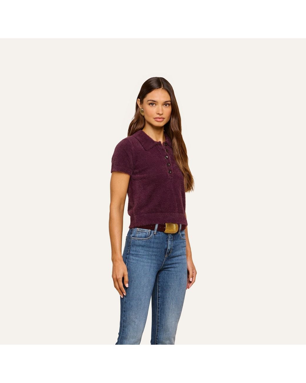 L'Agence Purple Cirrus Cropped Polo