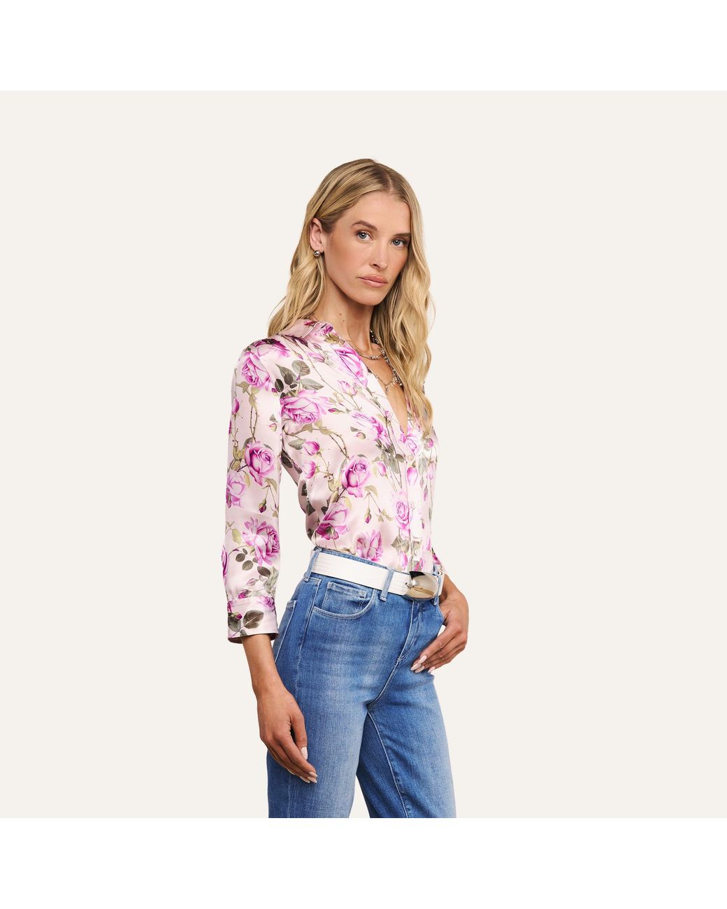 L'Agence Pink Dani Silk Blouse Top