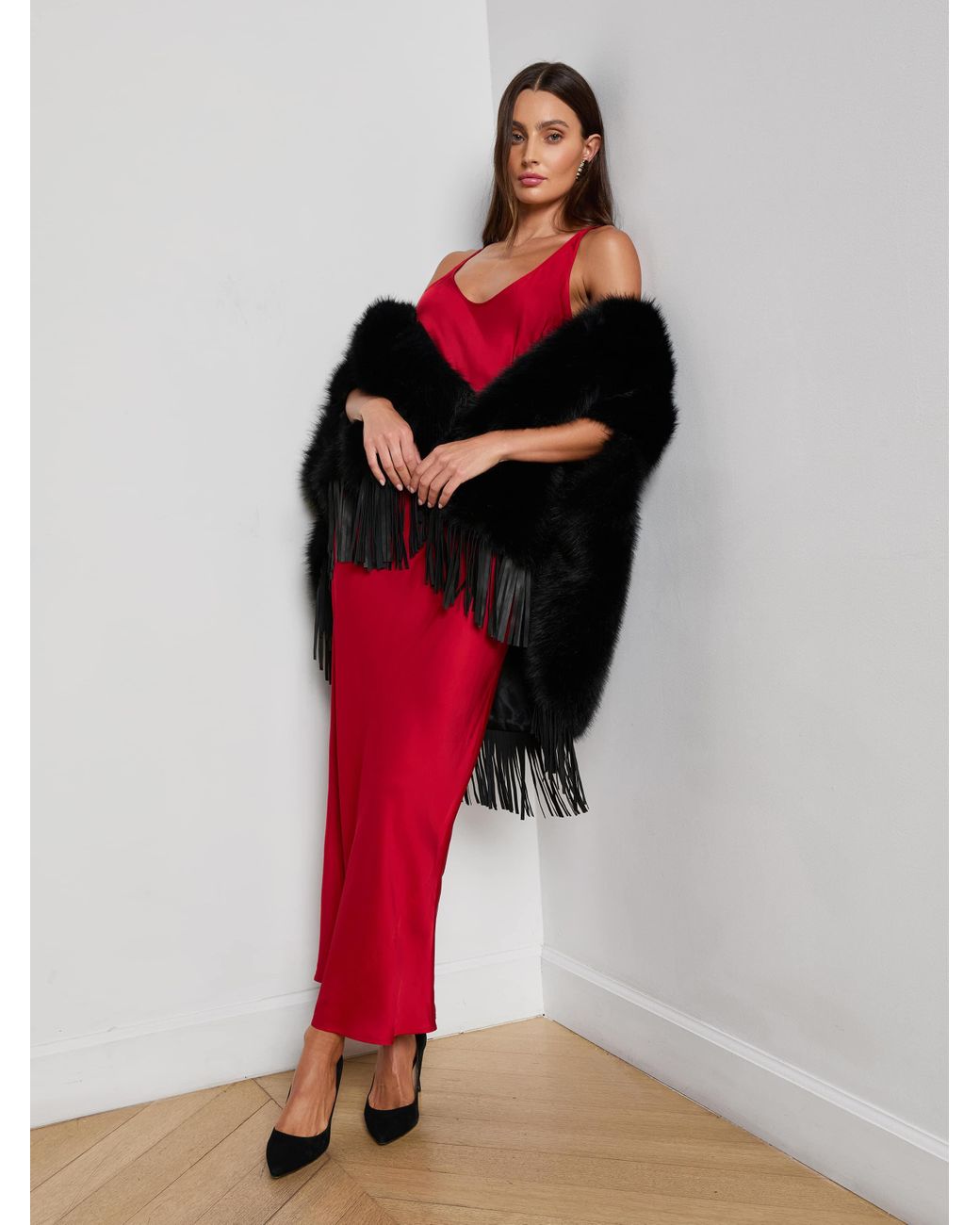 L'Agence Red Akiya Satin Maxi Dress