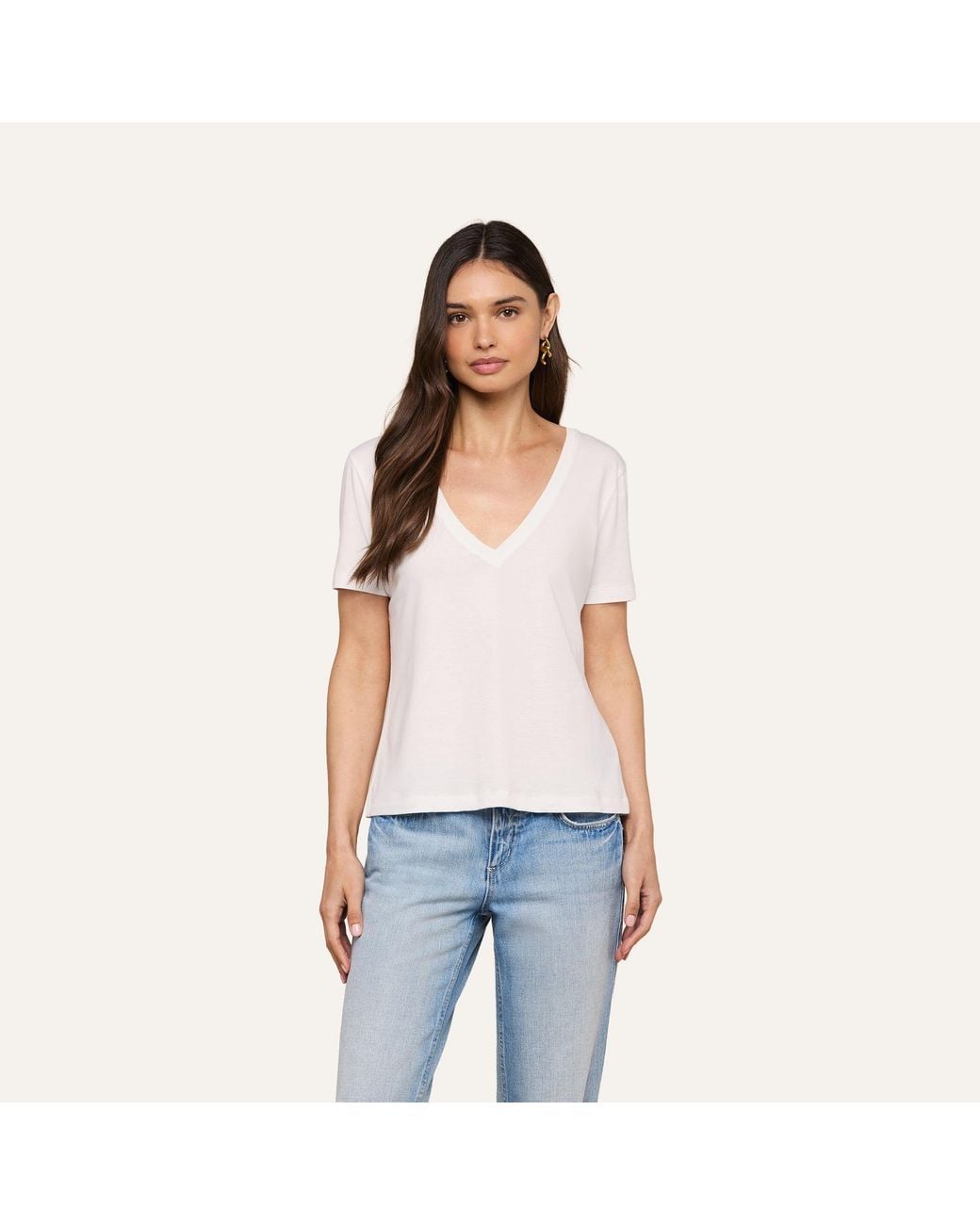 L'Agence Blue Brianna Cotton V-Neck T-Shirt