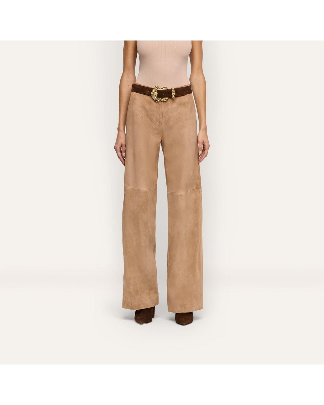 L'Agence Natural Livvy Suede Straight-Leg Trouser