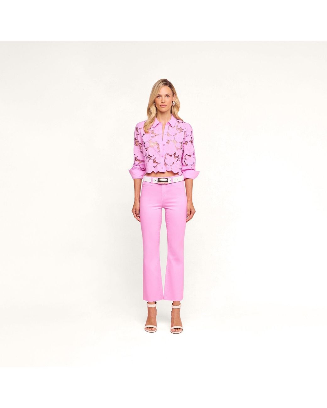 L'Agence Pink Kendra Coated Cropped Flare Jean