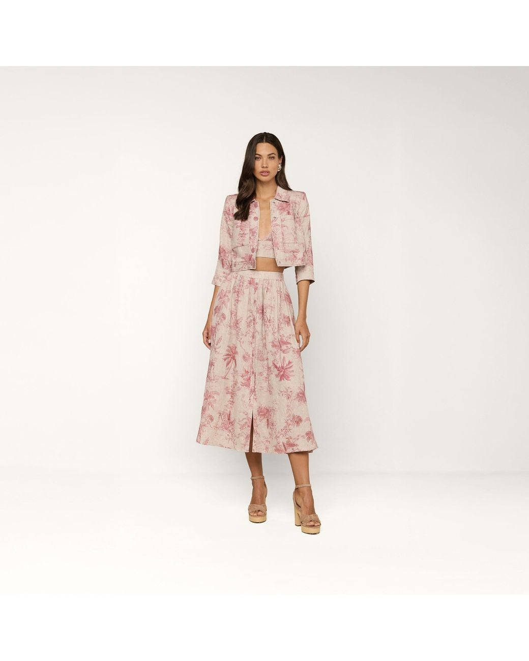 L'Agence Pink Eda Cropped Linen Jacket