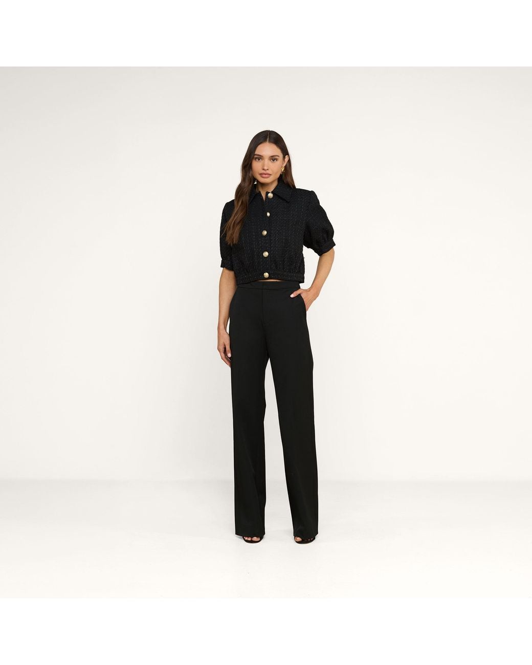L'Agence Black Cove Cropped Tweed Jacket
