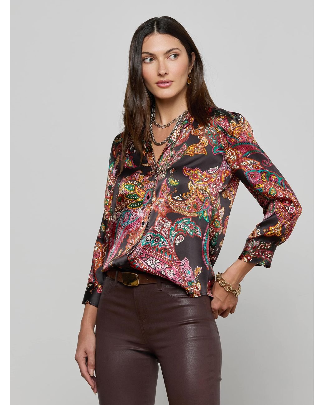 L'Agence Multicolor Dani Silk Blouse Top