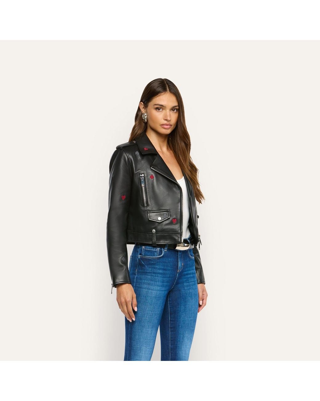 L'Agence Black 'Agence Blakely Embroidered Leather Jacket