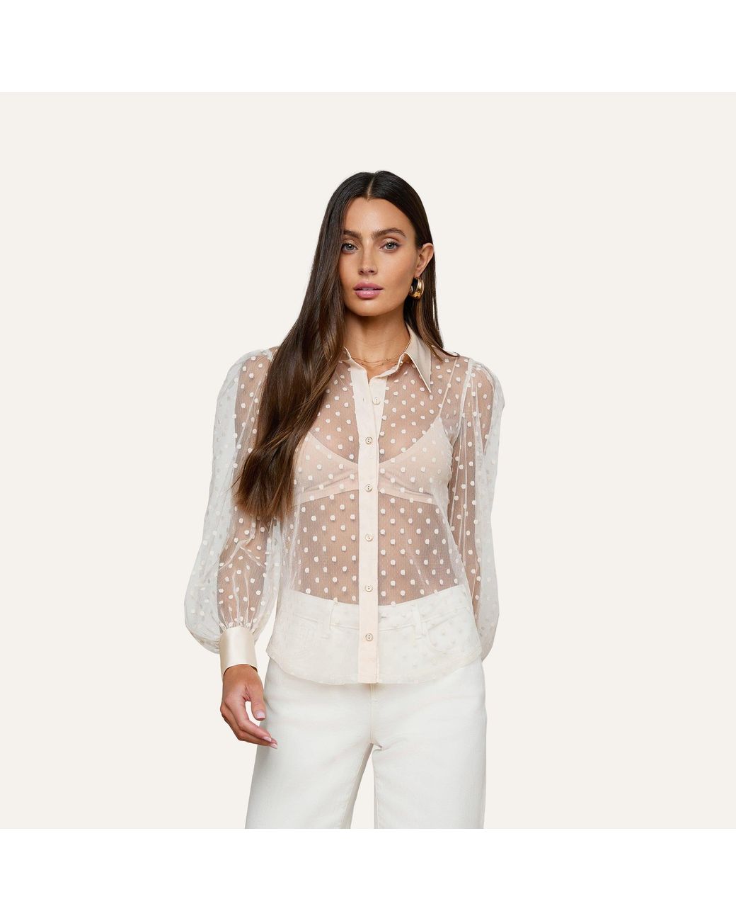 L'Agence White Sophie Long-Sleeved Blouse Top