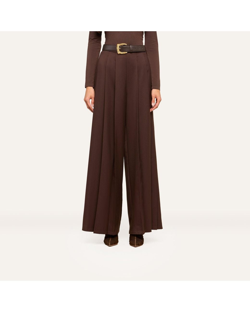 L'Agence Brown Nova Pleated Wide-Leg Pants