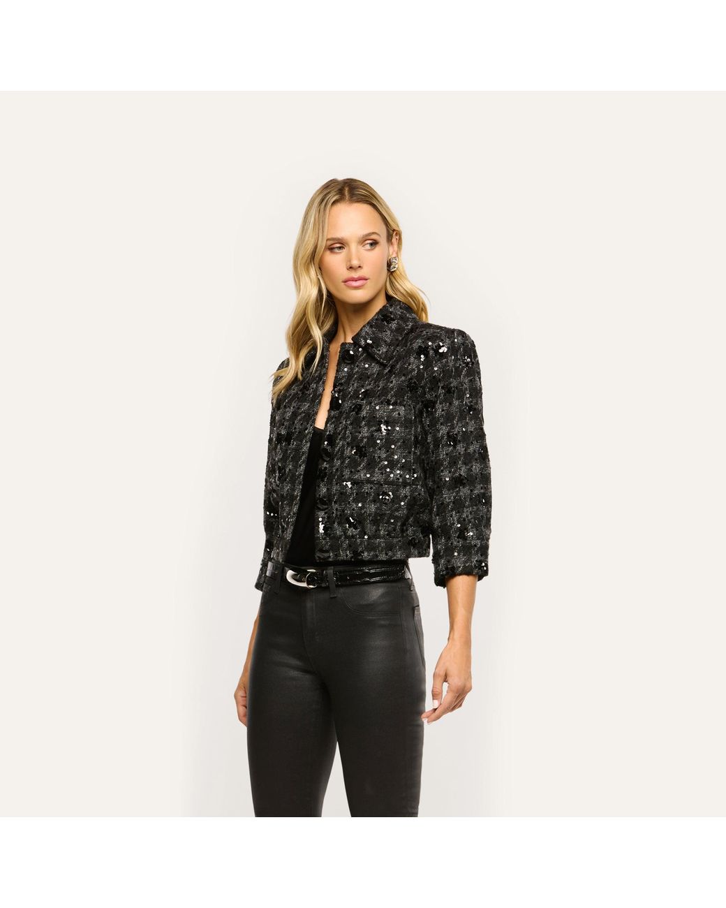 L'Agence Black Jia Sequined Tweed Jacket