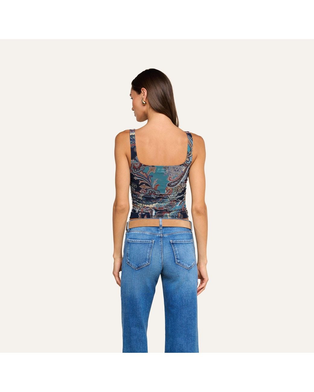 L'Agence Blue Rasha Shirred Mesh Tank Top