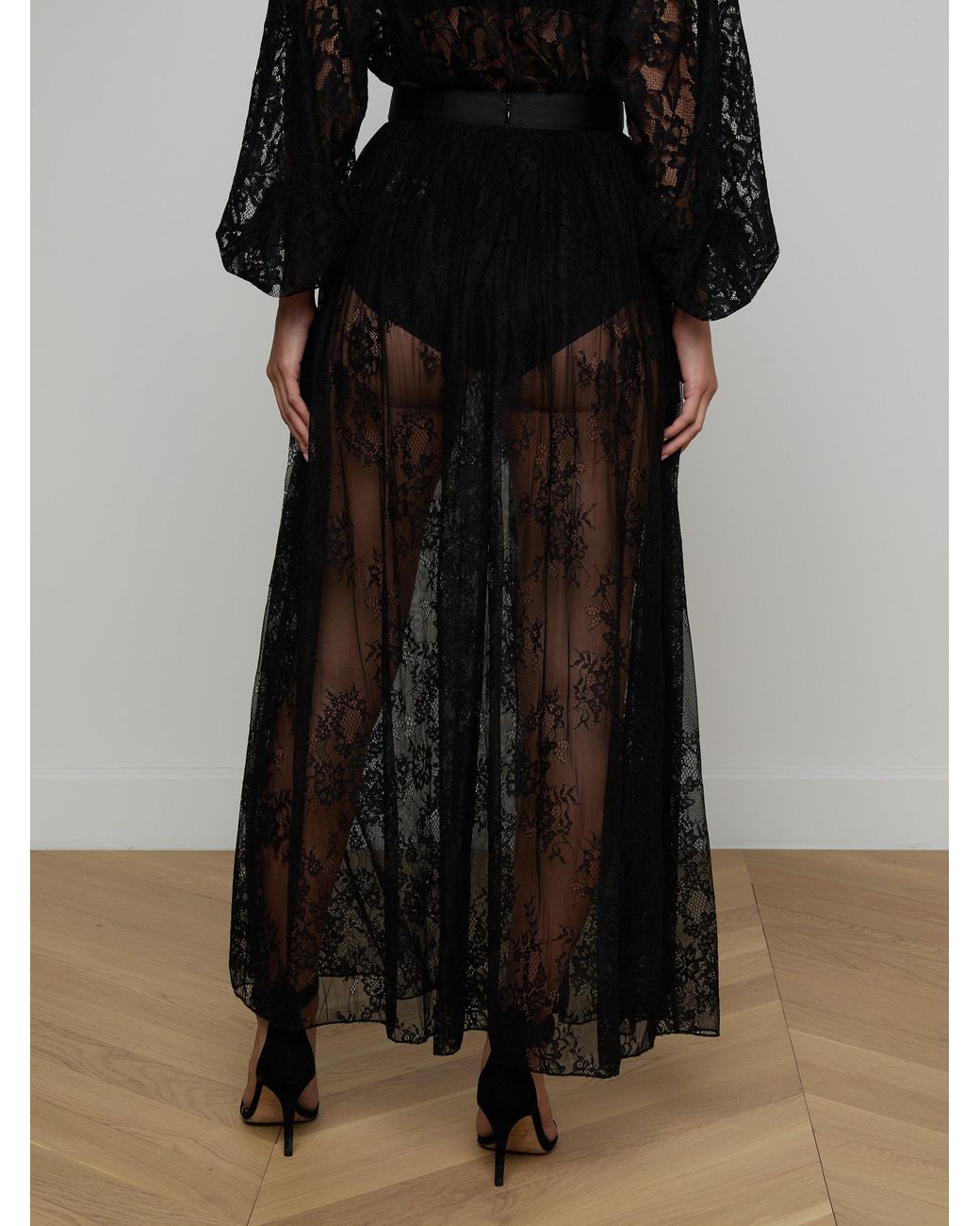 L'Agence Black Alona Lace Maxi Skirt