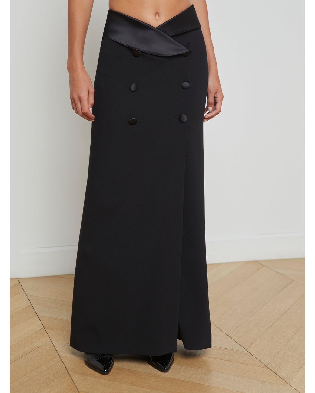 スカート TUXEDO SKIRT L'Agence Tuxedo-Style Satin Trim Maxi Skirt in White | Lyst