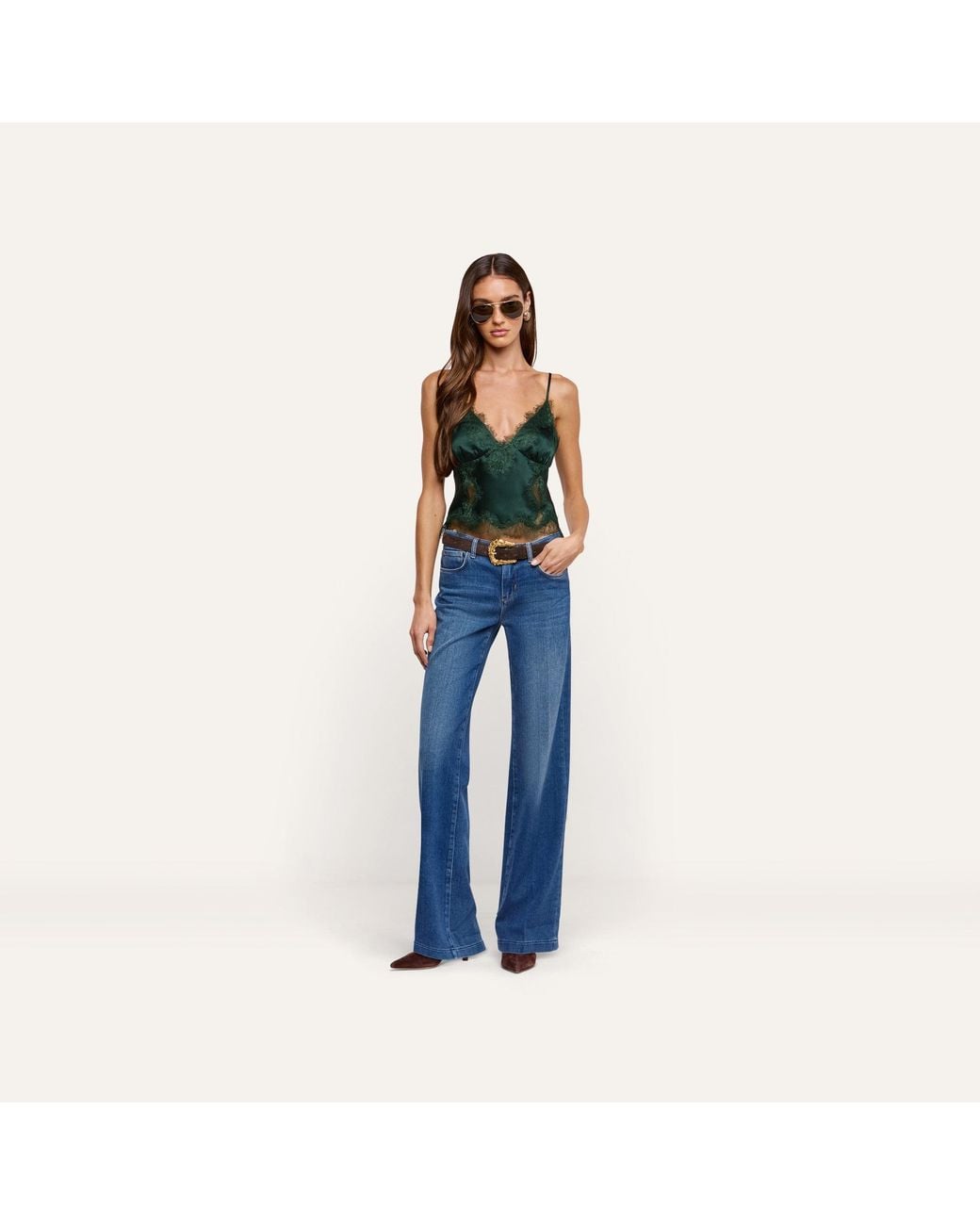 L'Agence Green Kimber Silk Lace Camisole