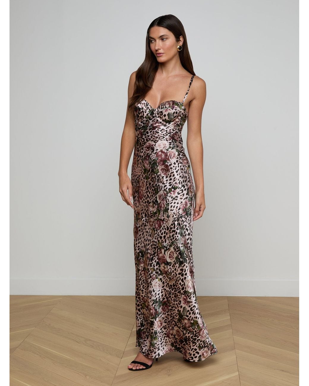Robe De Soirée En Soie Sayla, Imprimé Léopard Et Roses L'Agence en coloris Multicolor