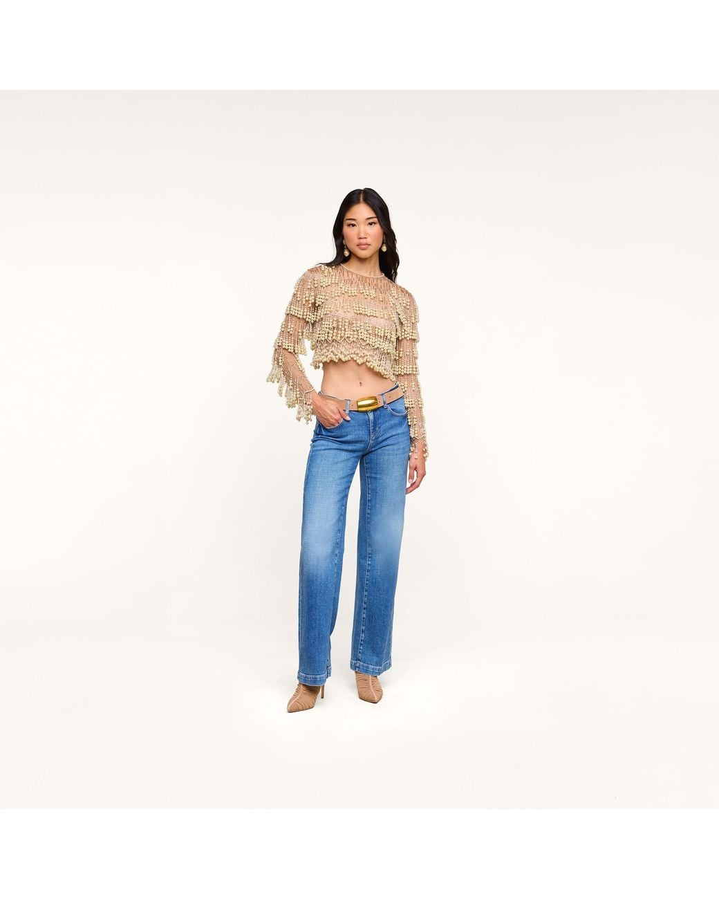 L'Agence Natural Rogan Pearl Fringe Top