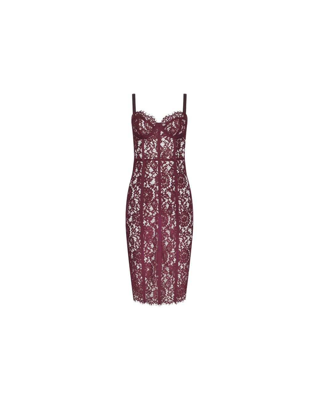 L'Agence Red Jennifer Lace Midi Dress