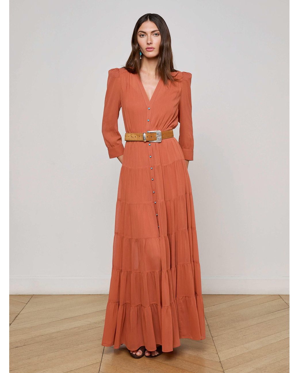 L'Agence Seraphina Tiered Maxi Dress in Orange | Lyst L'Agence Seraphina Tiered Maxi Dress in Orange | Lyst