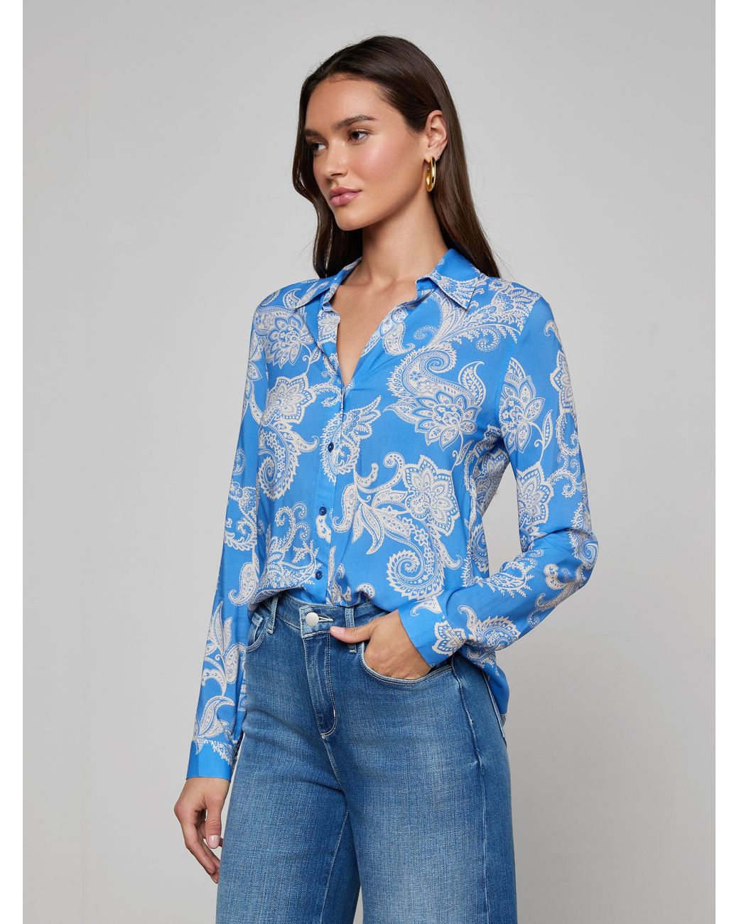 L'Agence Blue Holly Blouse Top