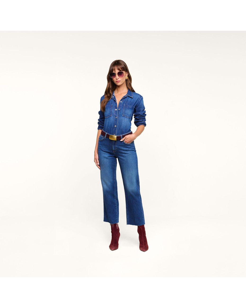 L'Agence Blue Wanda Cropped Wide-Leg Jean