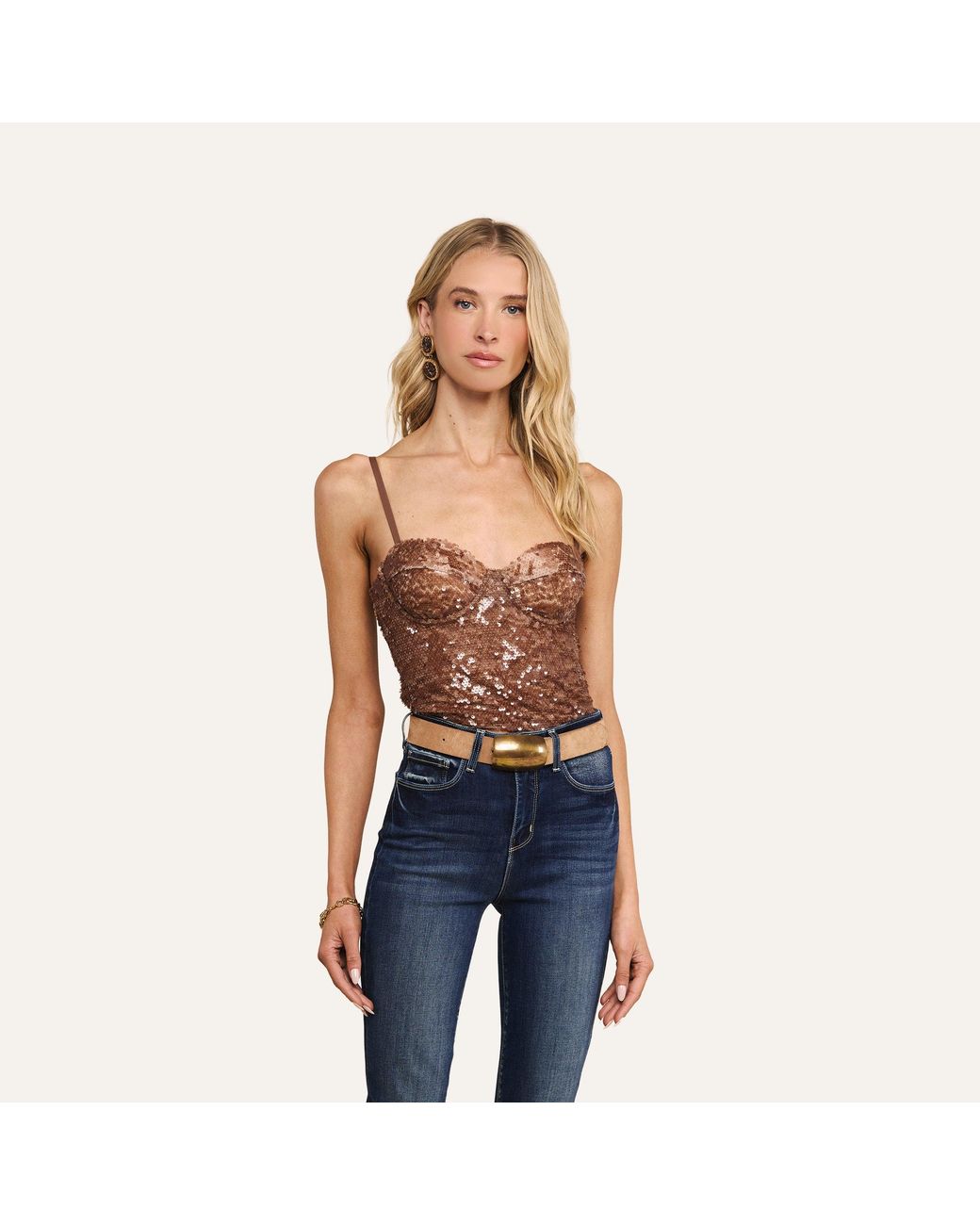 L'Agence Brown Lior Sequin Top