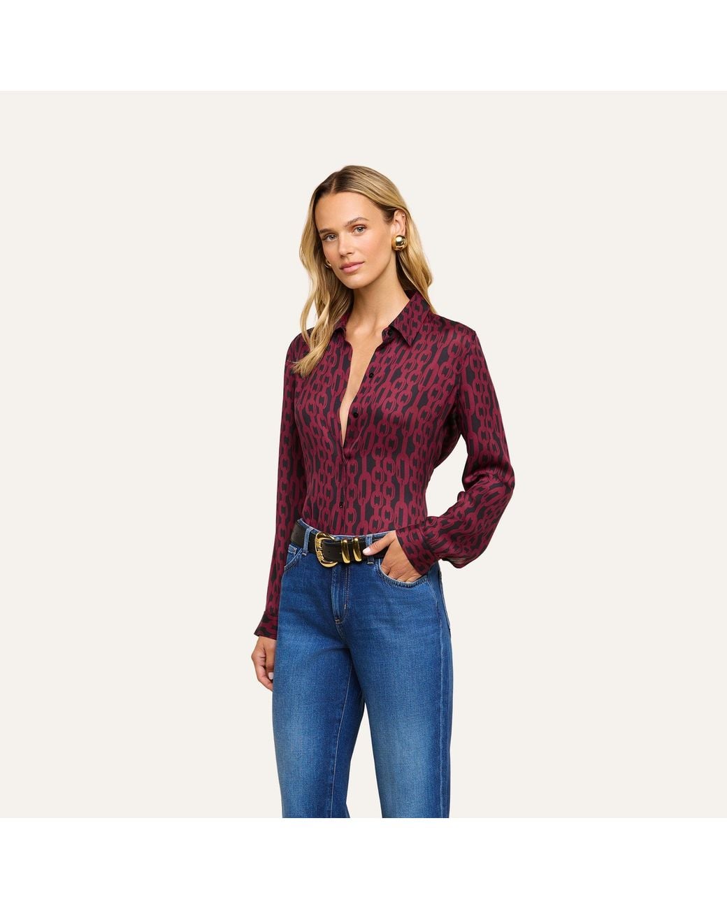 L'Agence Purple Nina Silk Blouse Top