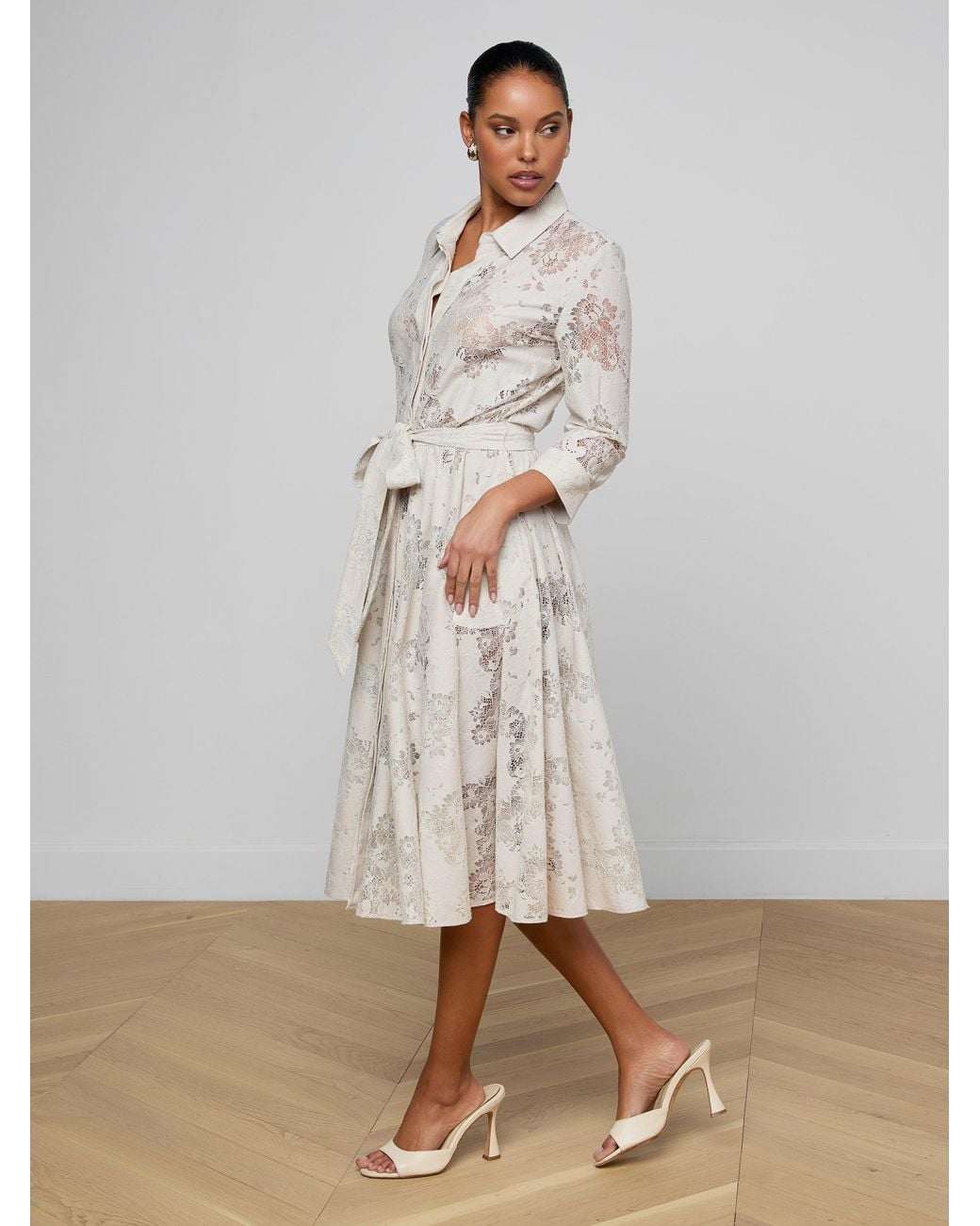 Robe Mi-Longue En Dentelle Ralphie L'Agence en coloris White