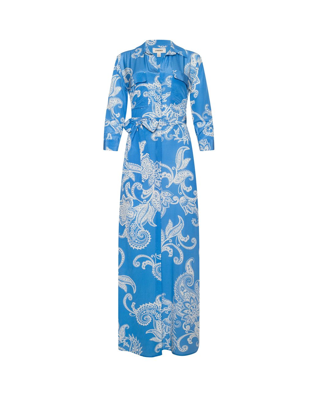 L'Agence Blue Cameron Silk Shirt Dress