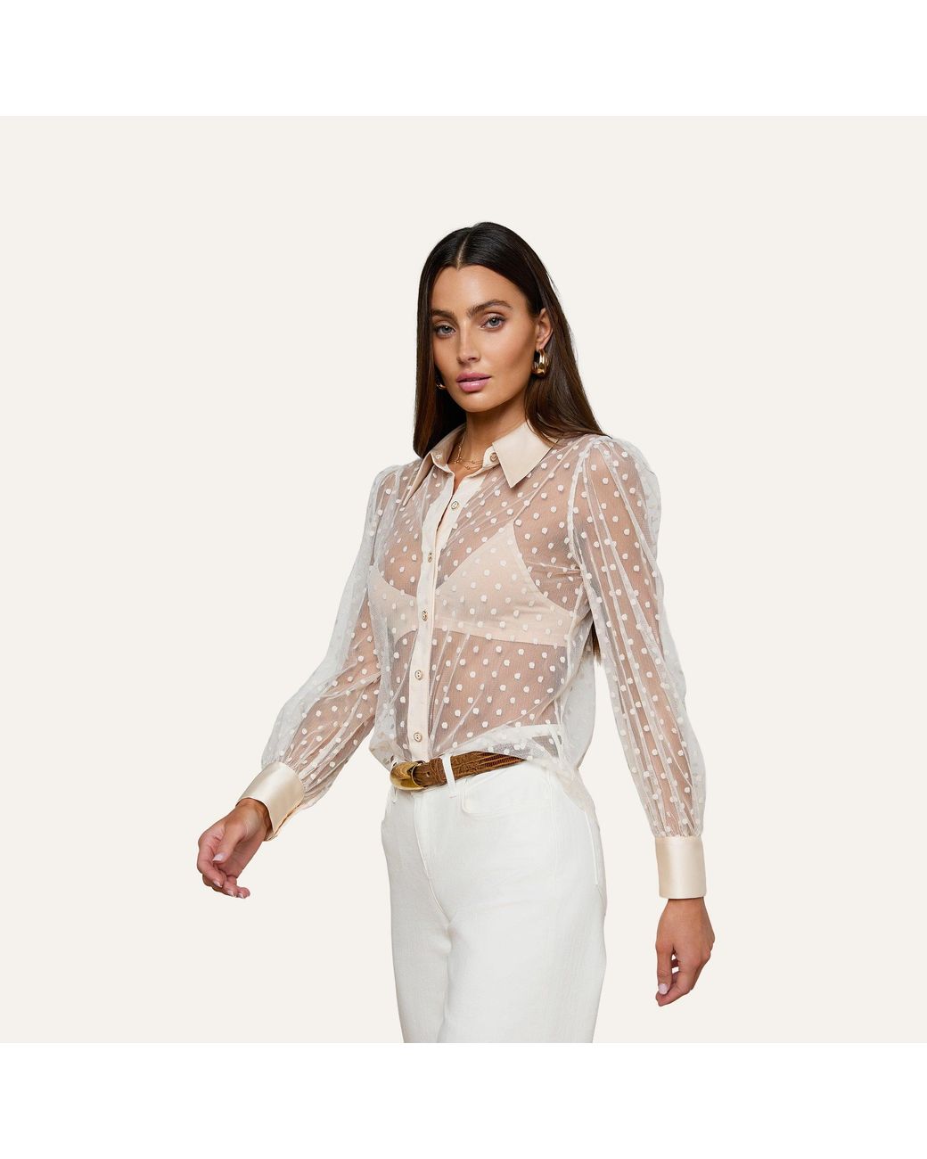 L'Agence White Sophie Long-Sleeved Blouse Top