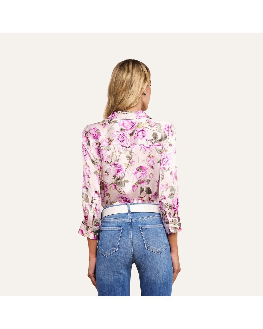 L'Agence Pink Dani Silk Blouse Top