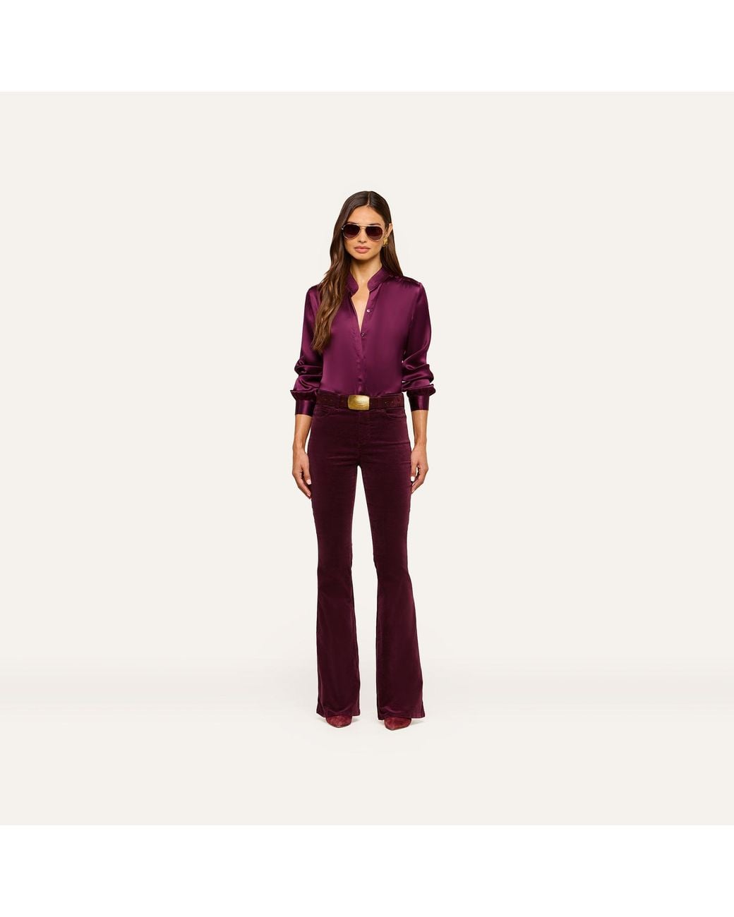 L'Agence Purple Bianca Silk Blouse Top