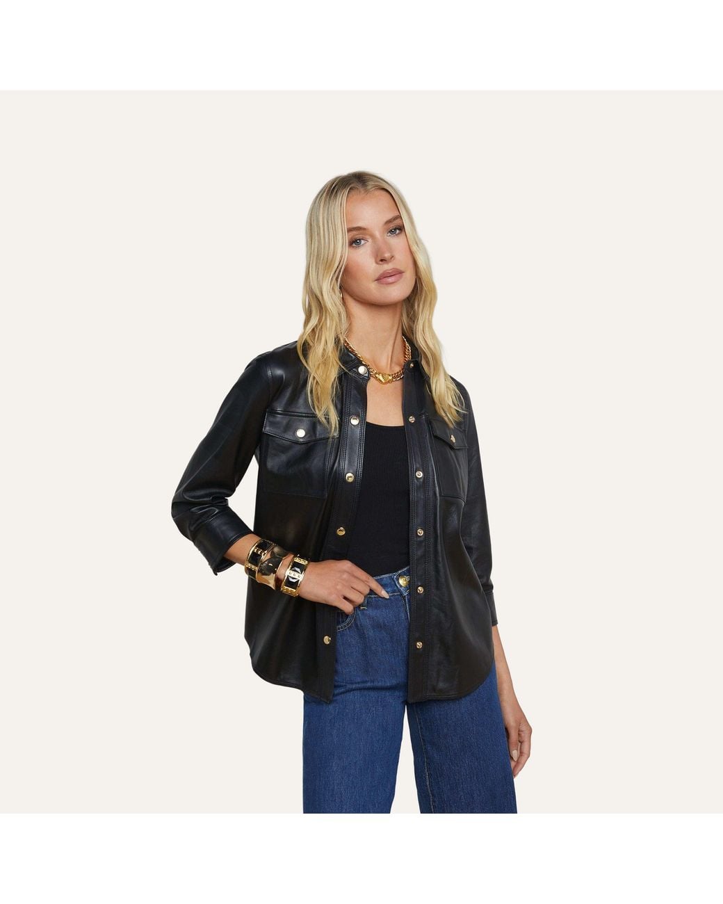 L'Agence Black 'Agence Avina Leather Shirt