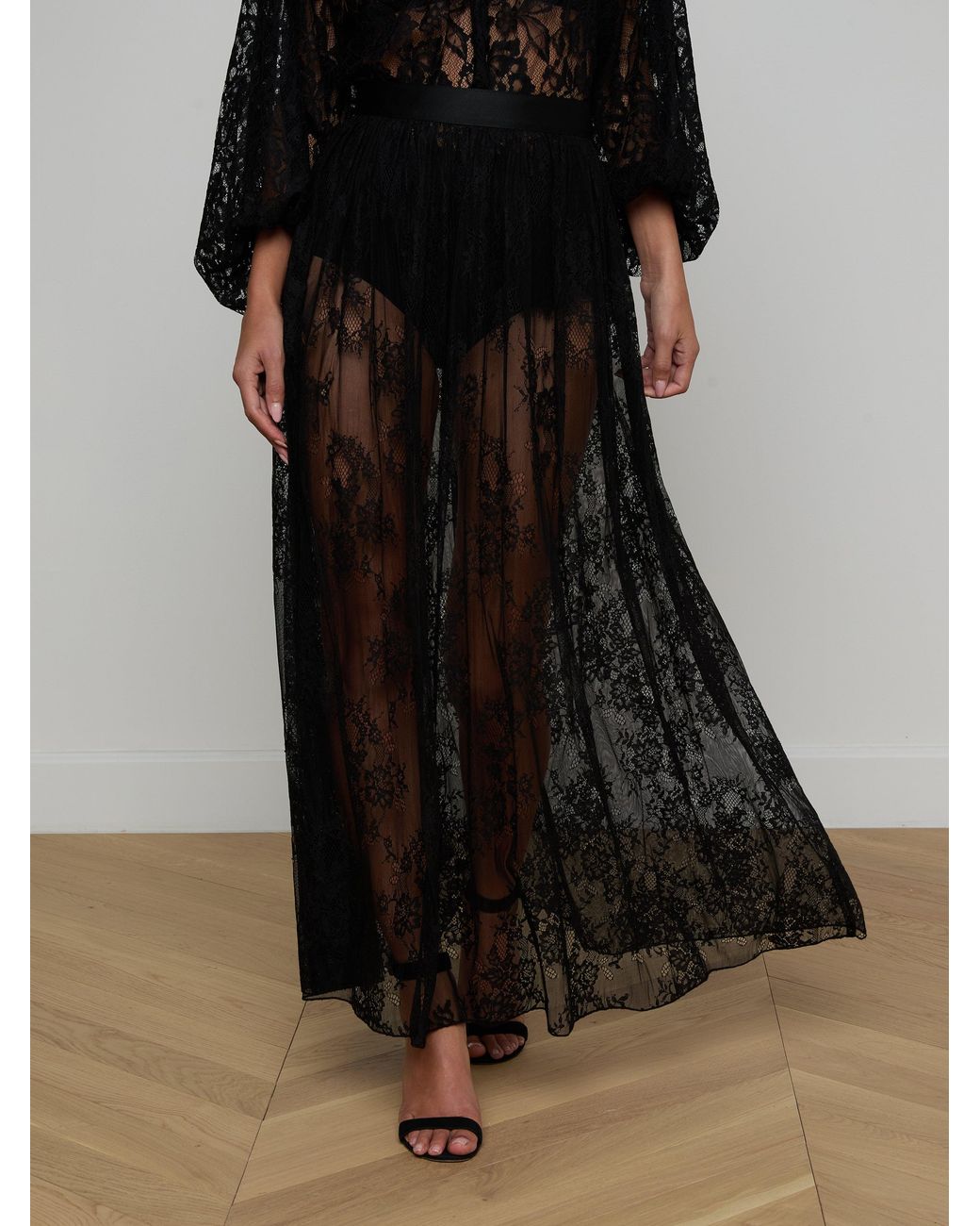L'Agence Black Alona Lace Maxi Skirt