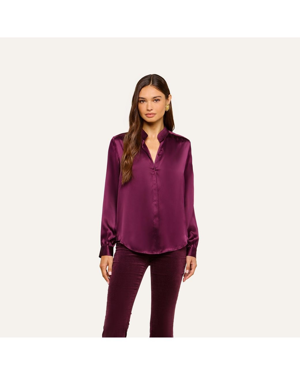L'Agence Purple Bianca Silk Blouse Top
