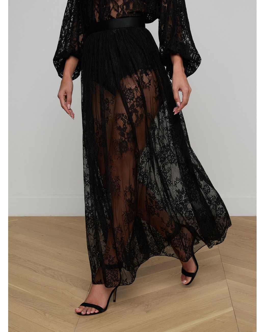 L'Agence Black Alona Lace Maxi Skirt