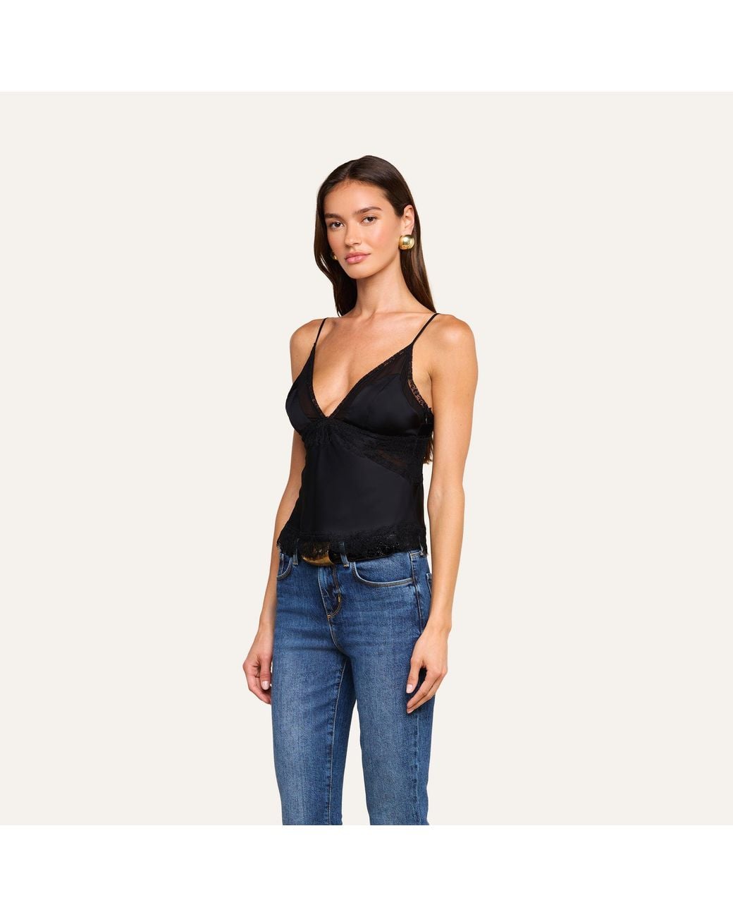 L'Agence Black Elka Satin Lace Camisole