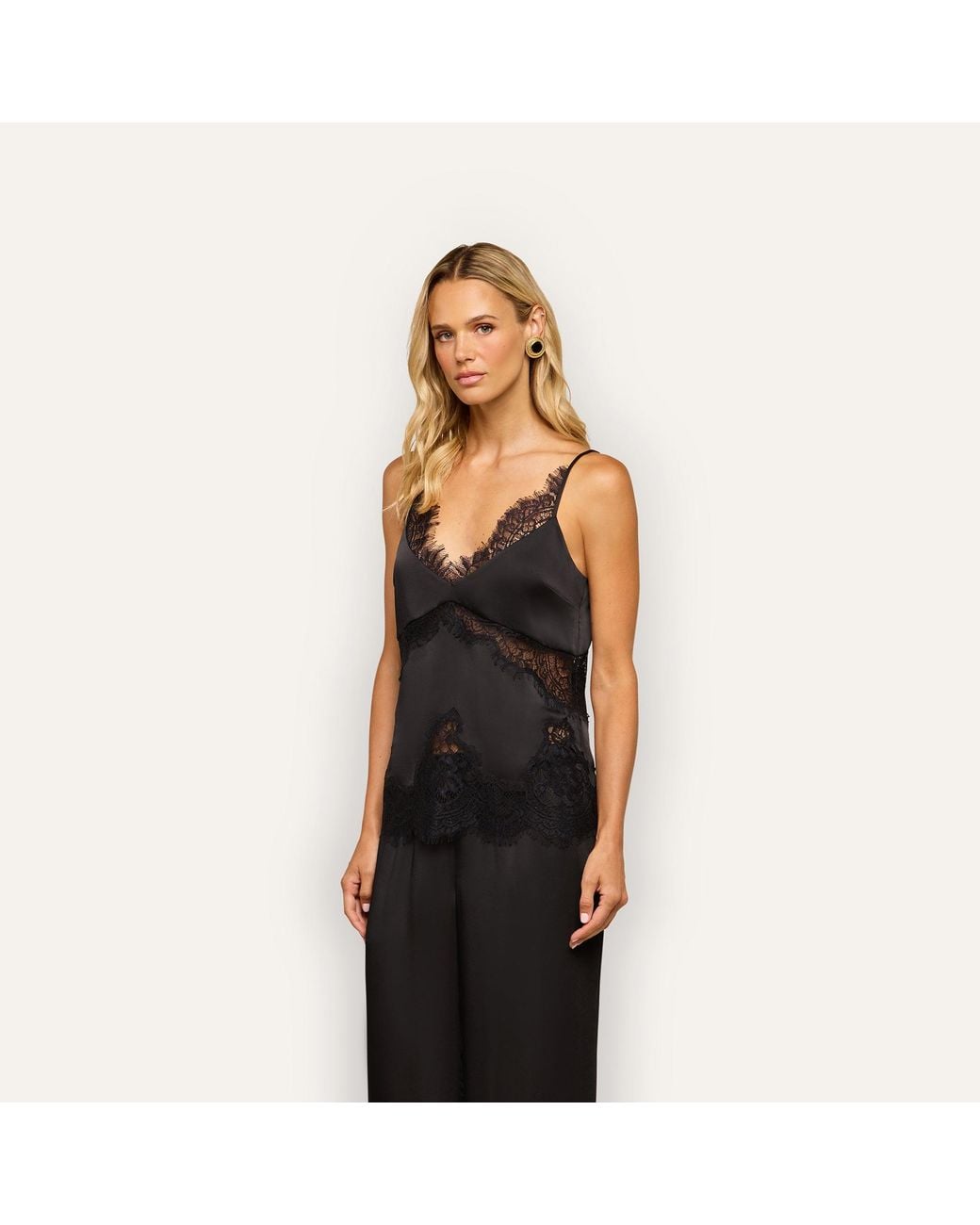 L'Agence Black Mitsu Satin Lace Camisole