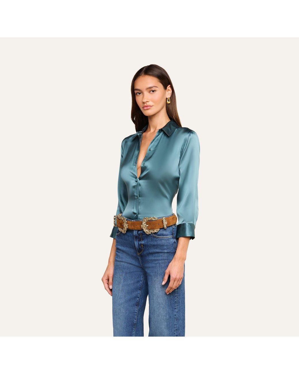 L'Agence Blue Dani Silk Blouse Top