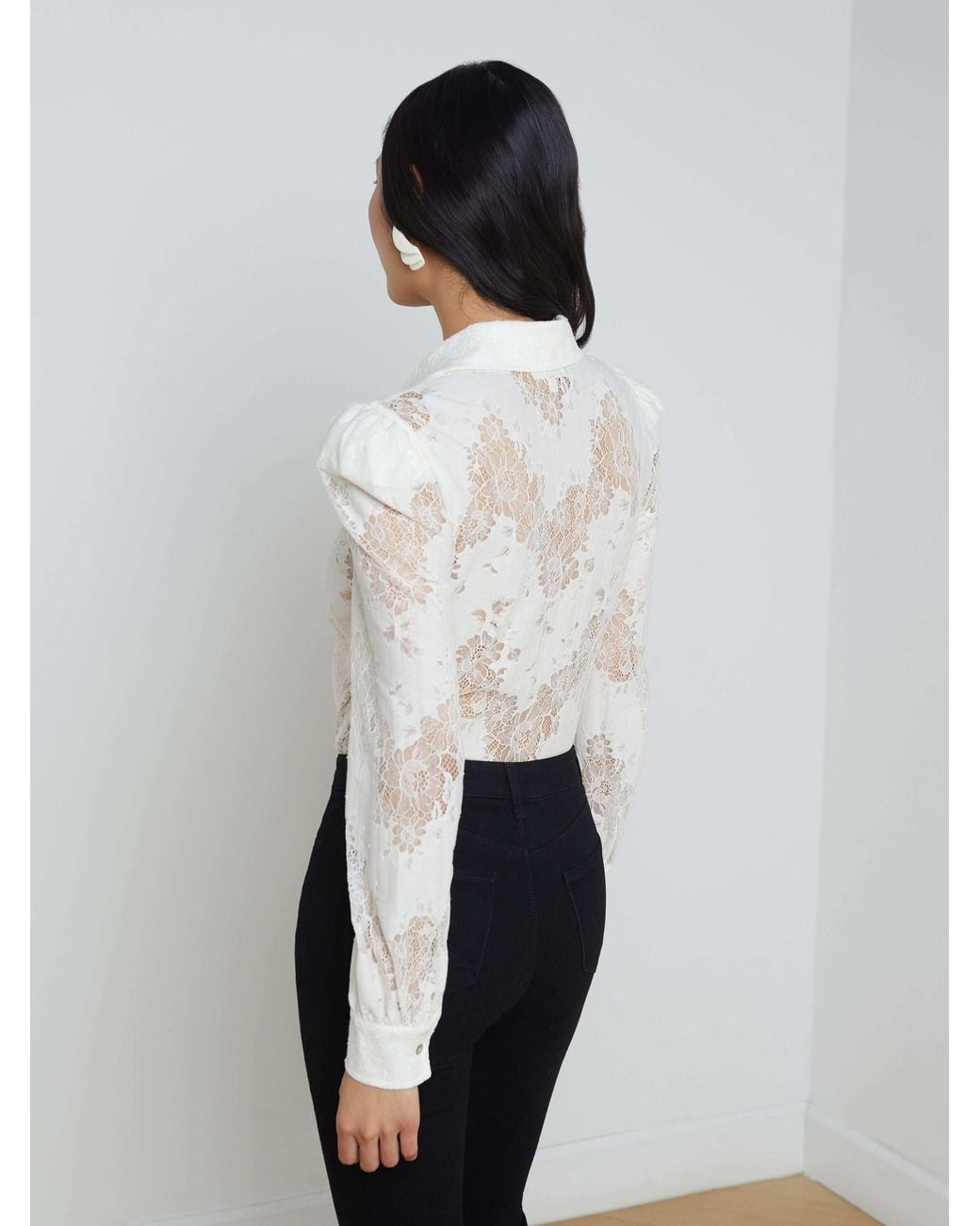 L'Agence White Jenica Lace Blouse Top