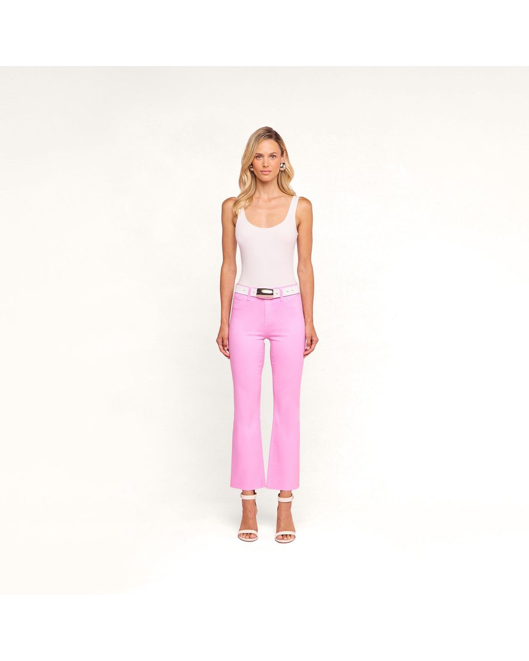 L'Agence Pink Kendra Coated Cropped Flare Jean