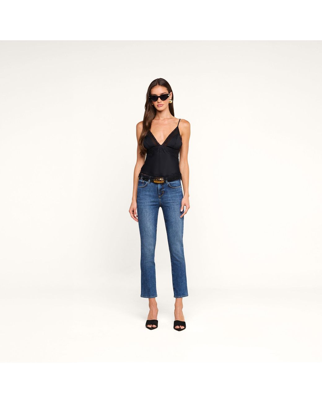 L'Agence Black Elka Satin Lace Camisole