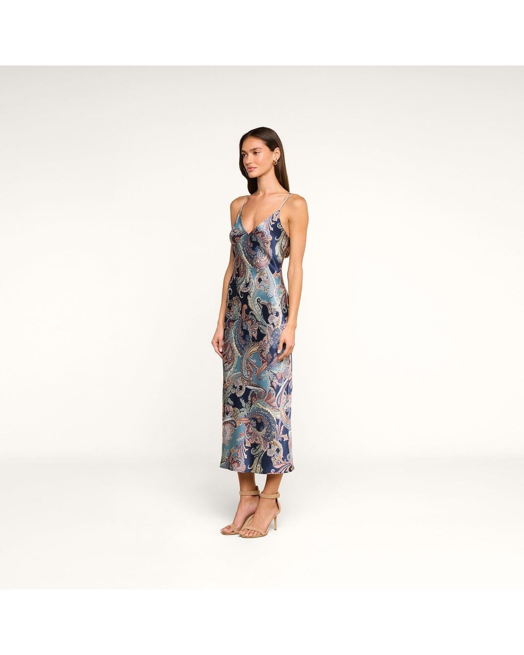 L'Agence Blue Seridie Silk Slip Dress