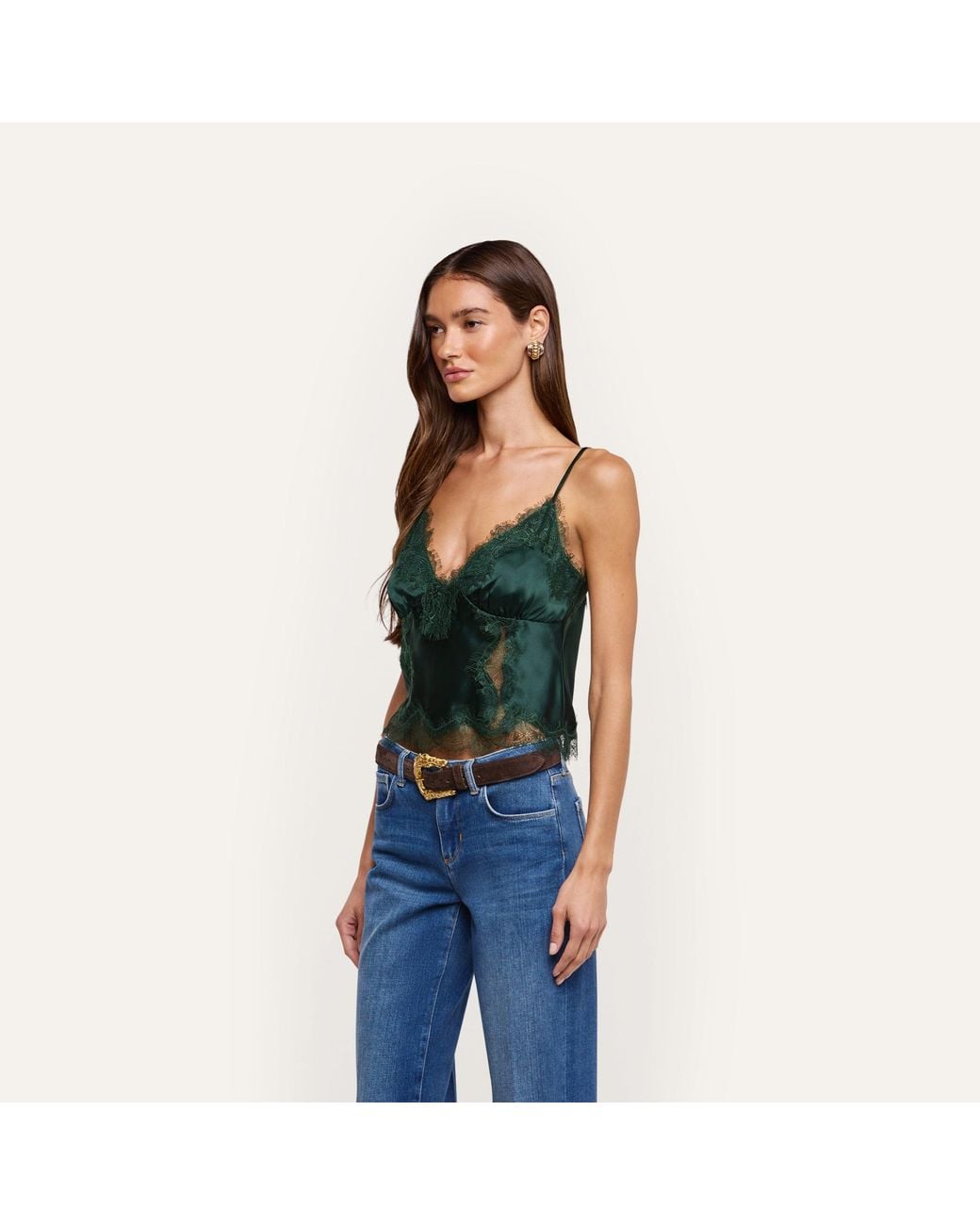 L'Agence Green Kimber Silk Lace Camisole