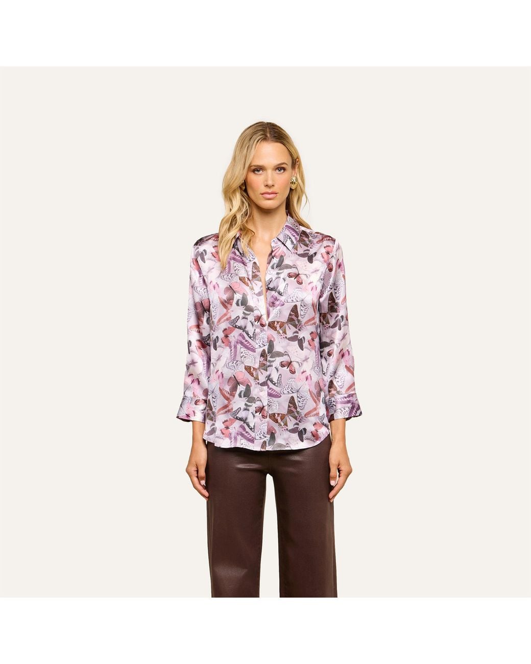 L'Agence Purple Dani Silk Blouse Top