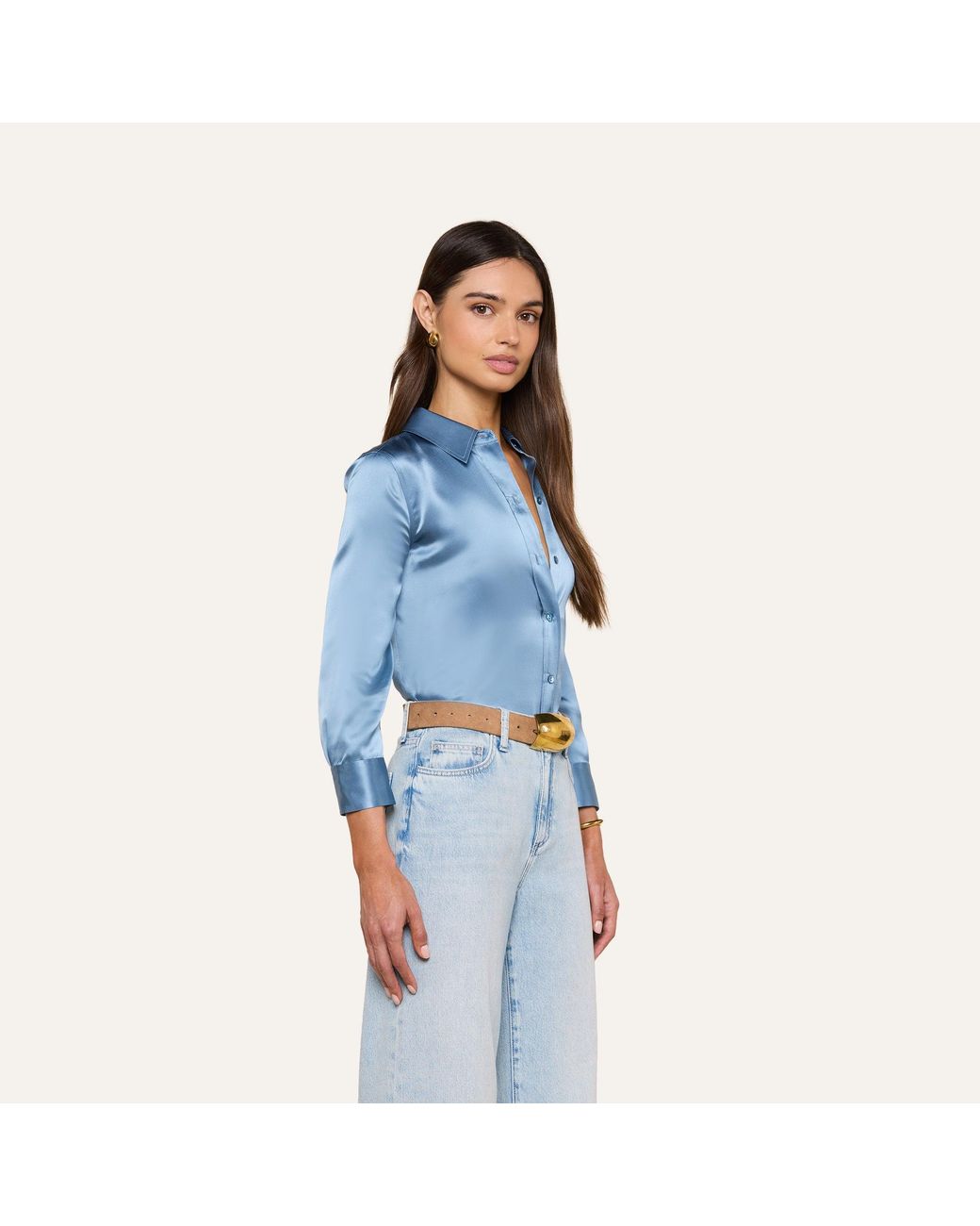 L'Agence Blue Dani Silk Blouse Top