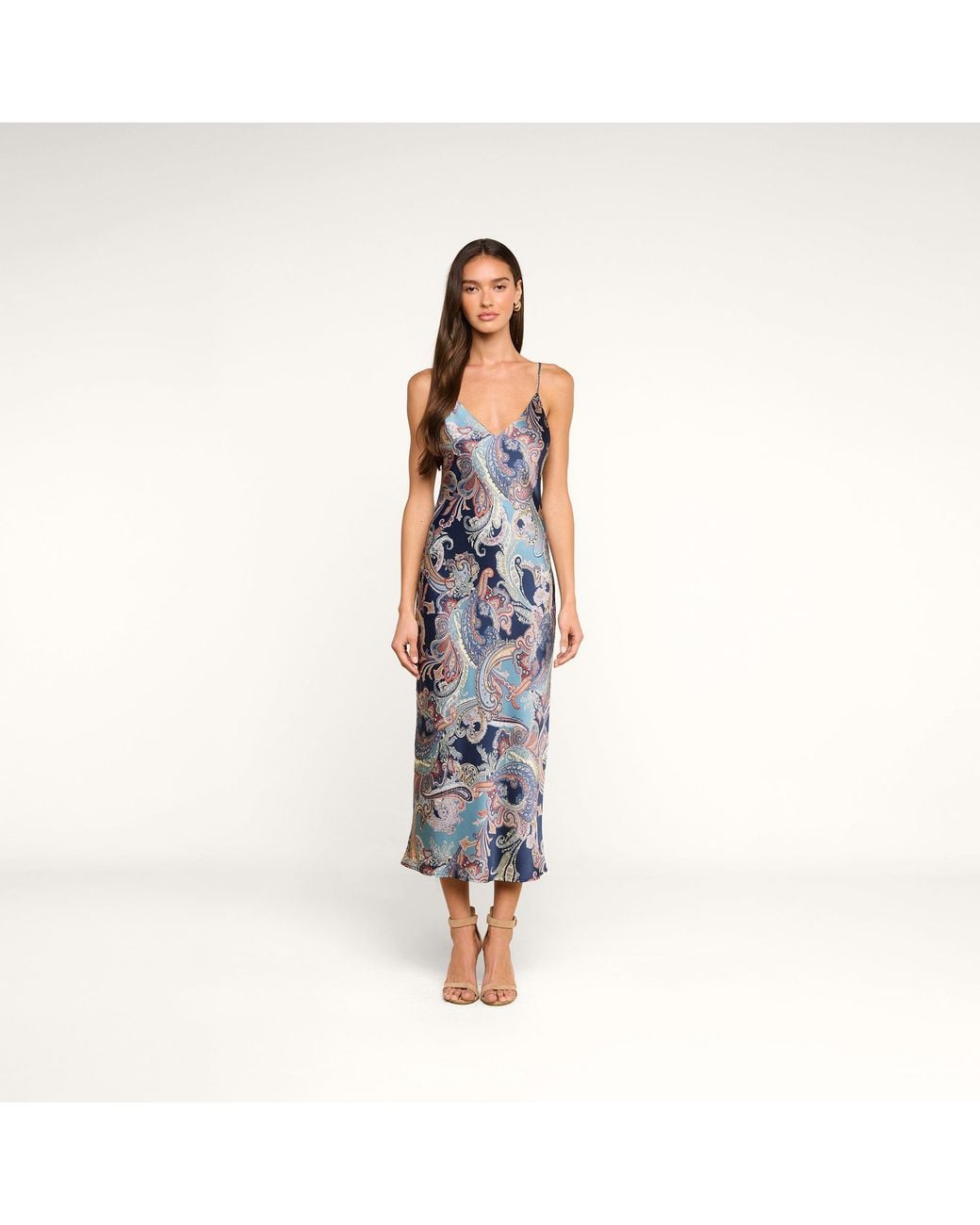 L'Agence Blue Seridie Silk Slip Dress